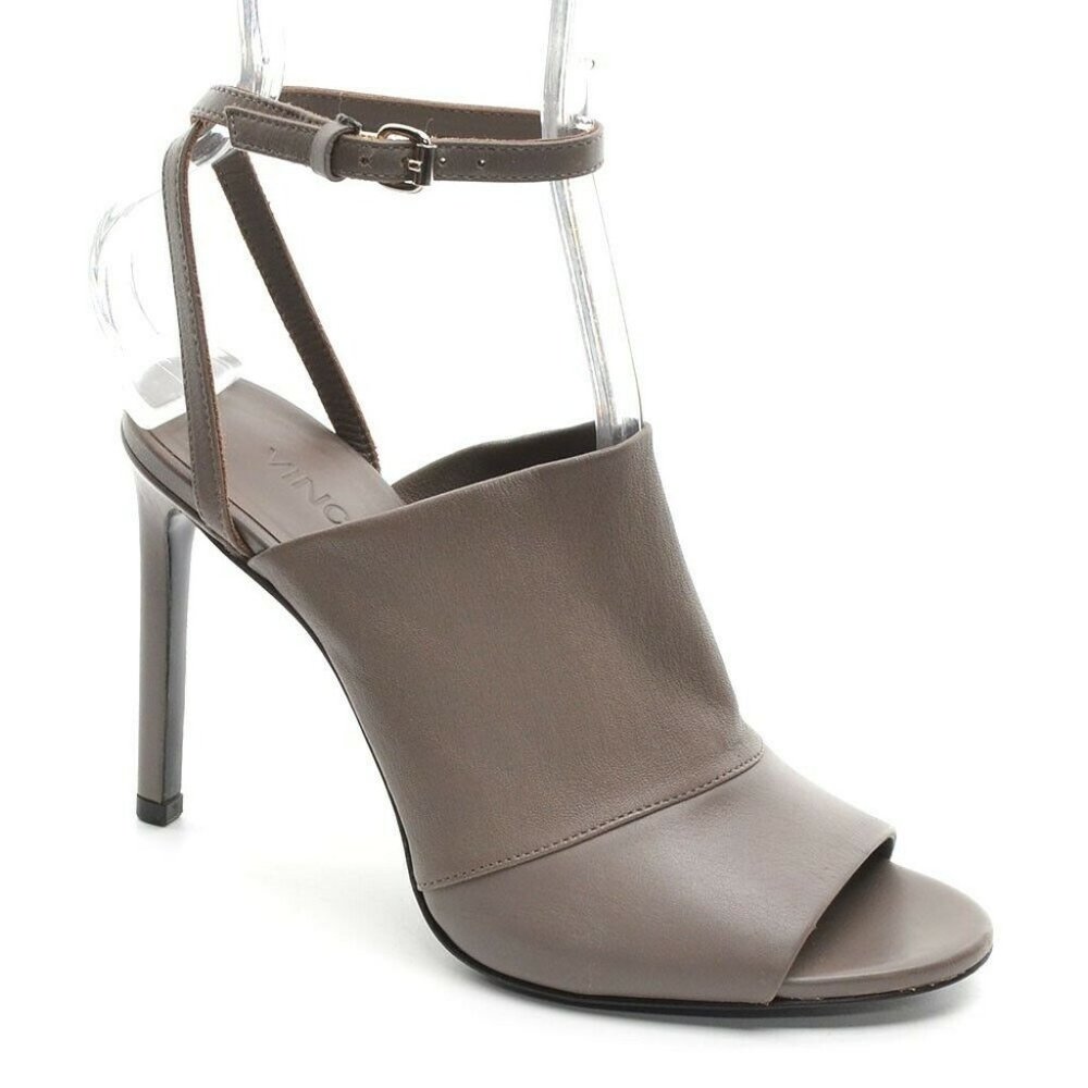 Vince Grace Gray Leather Ankle Strap Heels Pumps 6.5 M